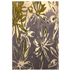 Contemporary Area Rug in Purple Green, Handmade of Silk and Wool, "Spice"