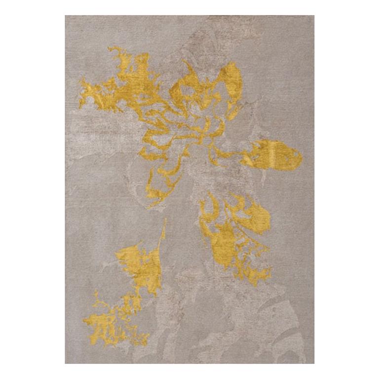 Contemporary Area Rug in Taupe and Golds, 100k Handmade of Silk, Wool, "Shadow"