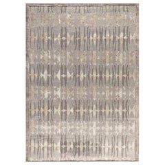 Contemporary Area Rug in Taupe and Gray, Handmade of Silk and Wool, "Quest"
