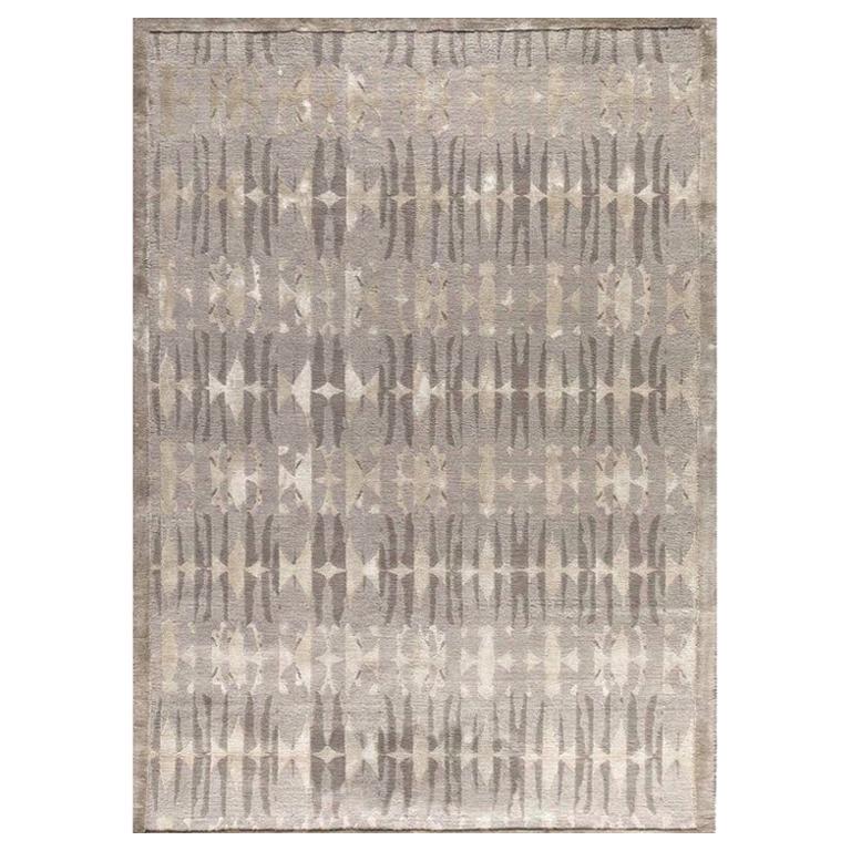 Contemporary Area Rug in Taupe and Grey, Handmade of Silk and Wool, "Quest" For Sale