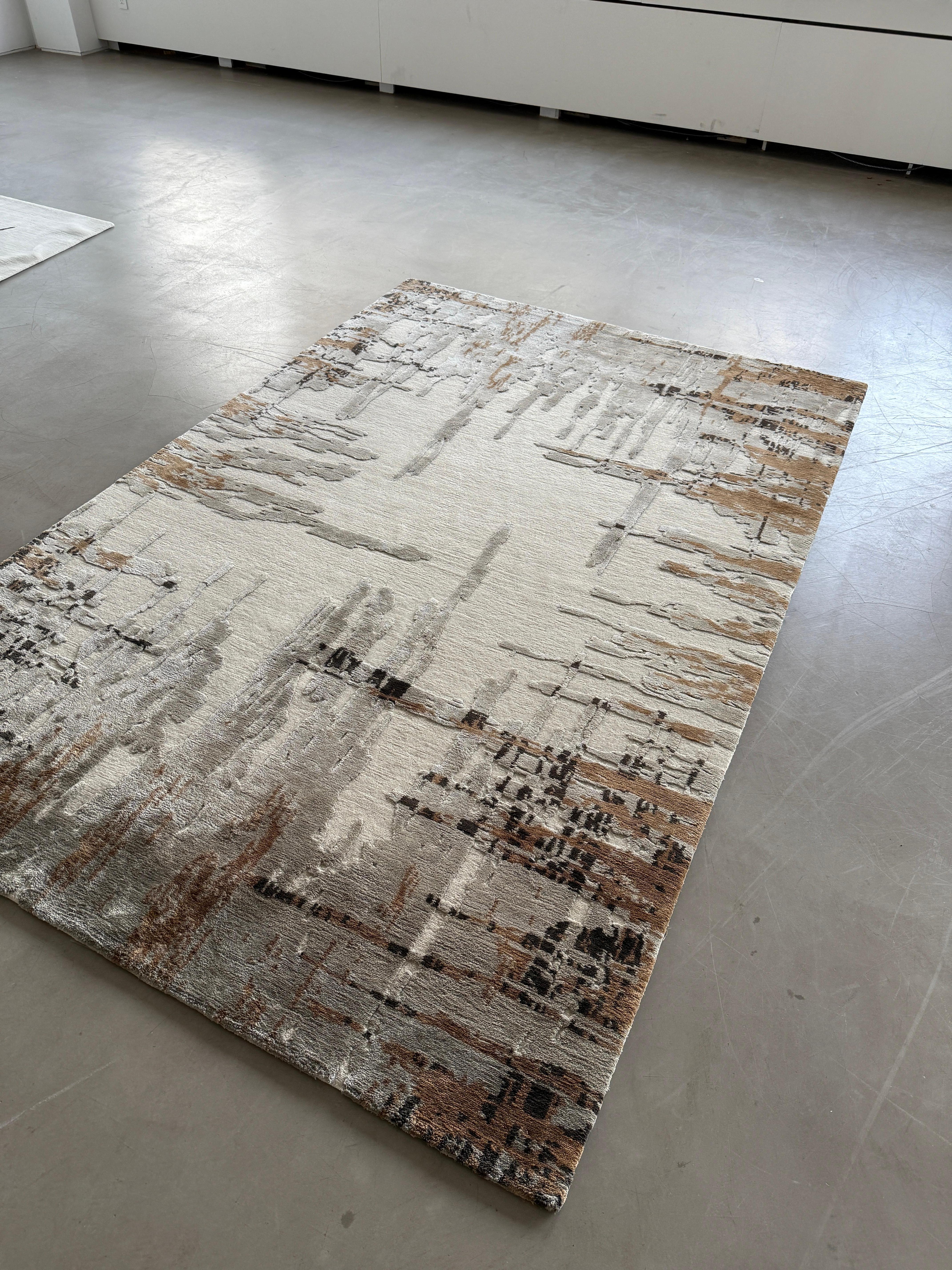 Contemporary Area Rug in Taupe Brown, Handmade of Silk and Wool, 