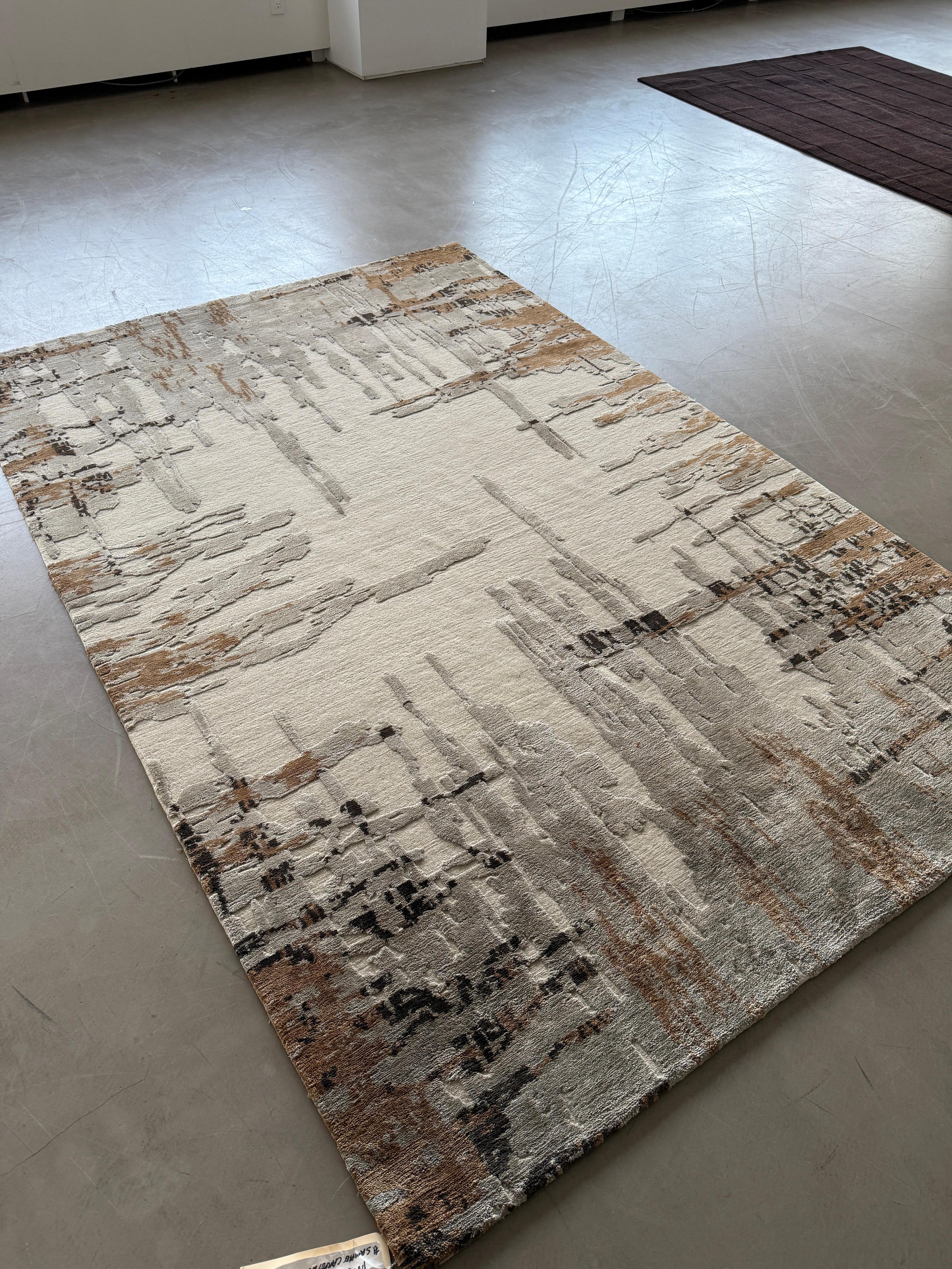 Contemporary Area Rug in Taupe Brown, Handmade of Silk and Wool, 