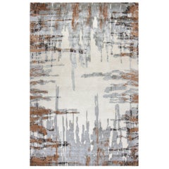 Contemporary Area Rug in Taupe Brown, Handmade of Silk and Wool, "Riverpool"