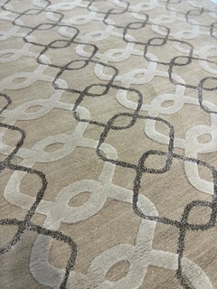 Contemporary Area Rug in Taupe Brown, Handmade of Silk Hemp Wool, "Pendant"