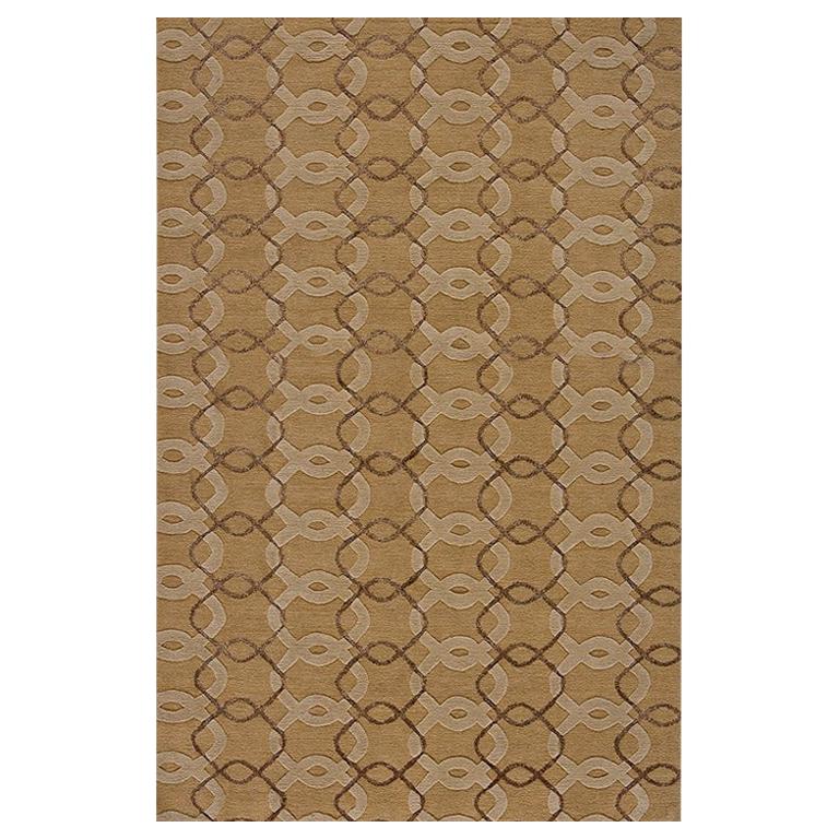 Contemporary Area Rug in Taupe Brown, Handmade of Silk Hemp Wool, "Pendant" For Sale