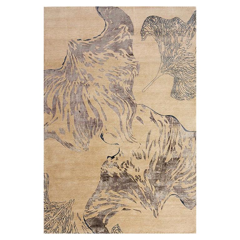 Contemporary Area Rug in Taupe Grey, Handmade Wool, Silk, "Kiss" For Sale