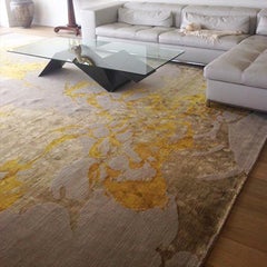 Contemporary Area Rug in Taupe Yellow Gold, Handmade of Silk and Wool "Shadow"