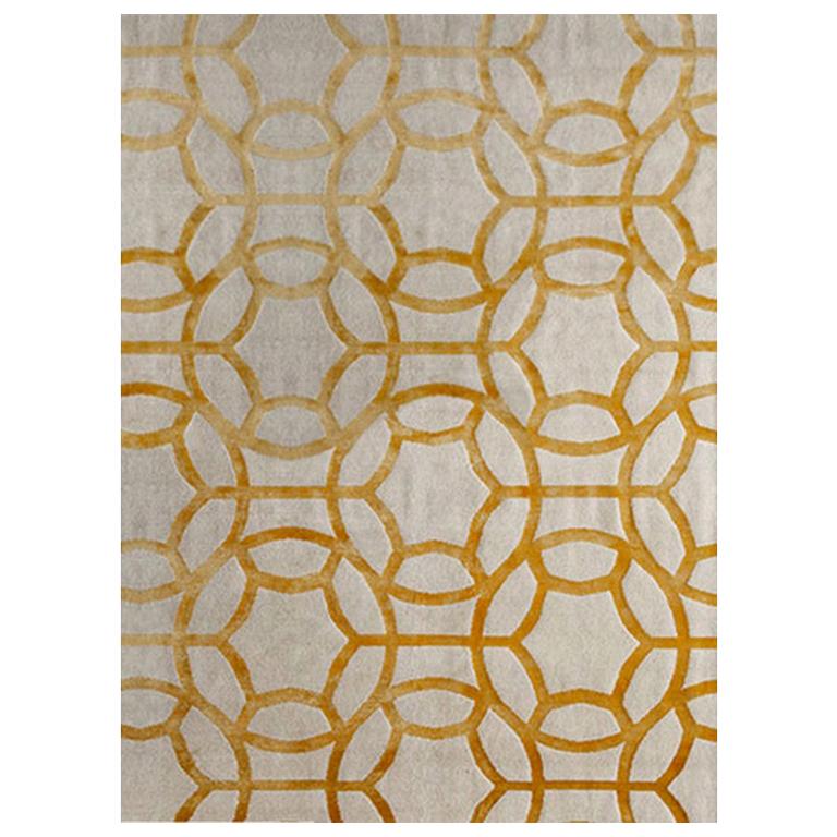 Contemporary Area Rug in Taupe Yellow, Handmade of Silk and Wool, "Sultana"