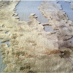Contemporary Area Rug in Teal Brown, Handmade of Silk-Wool, "Cascade"