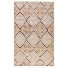 Contemporary Area Rug Taupe Purple, Handmade of Silk, Wool "Isabel"