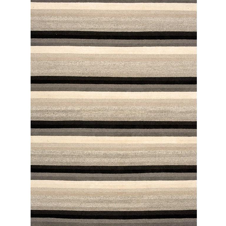 Nepalese Contemporary Area Rug Un-Dyed Stripes in Beige Brown Handmade of Wool 