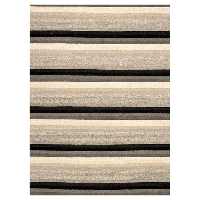 Contemporary Area Rug Un-Dyed Stripes in Beige Brown Handmade of Wool "Zen" For Sale