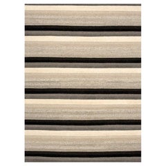 Contemporary Area Rug Un-Dyed Stripes in Beige Brown Handmade of Wool "Zen"