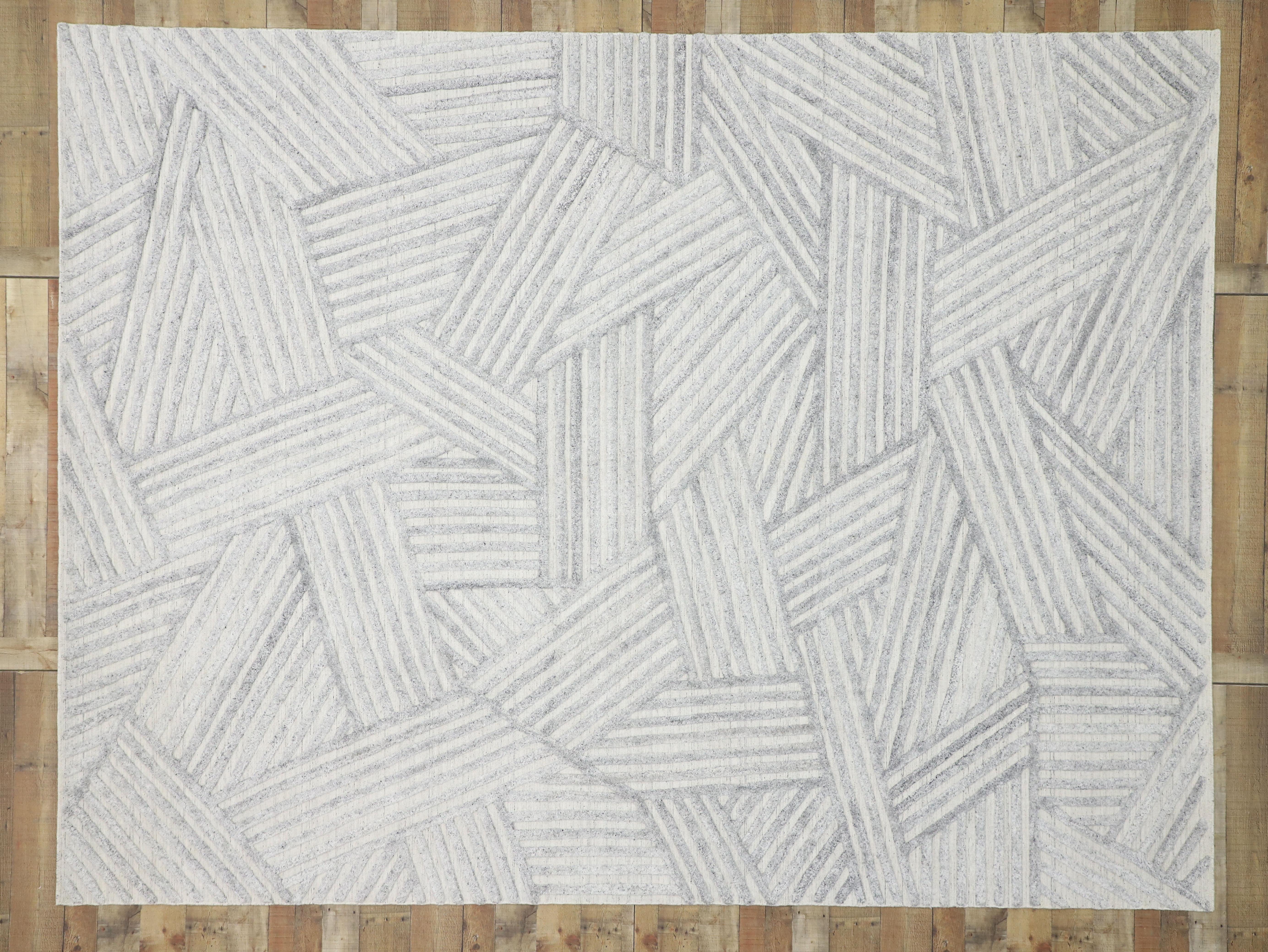 Wool Contemporary Area Rug with Bauhaus Style, Texture Area Rug