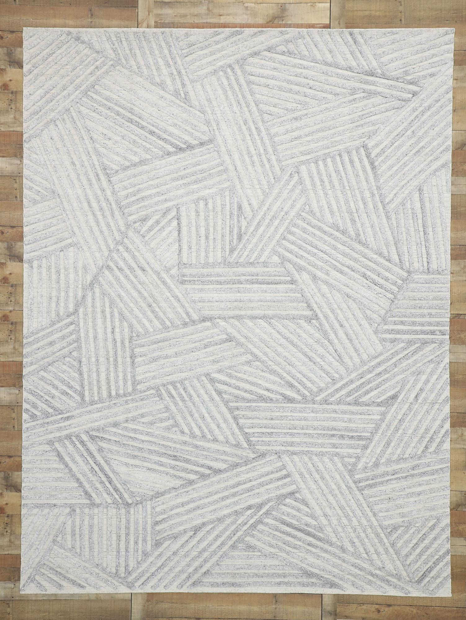 Hand-Woven New Contemporary Gray Area Rug with Bauhaus Style, Texture Area Rug