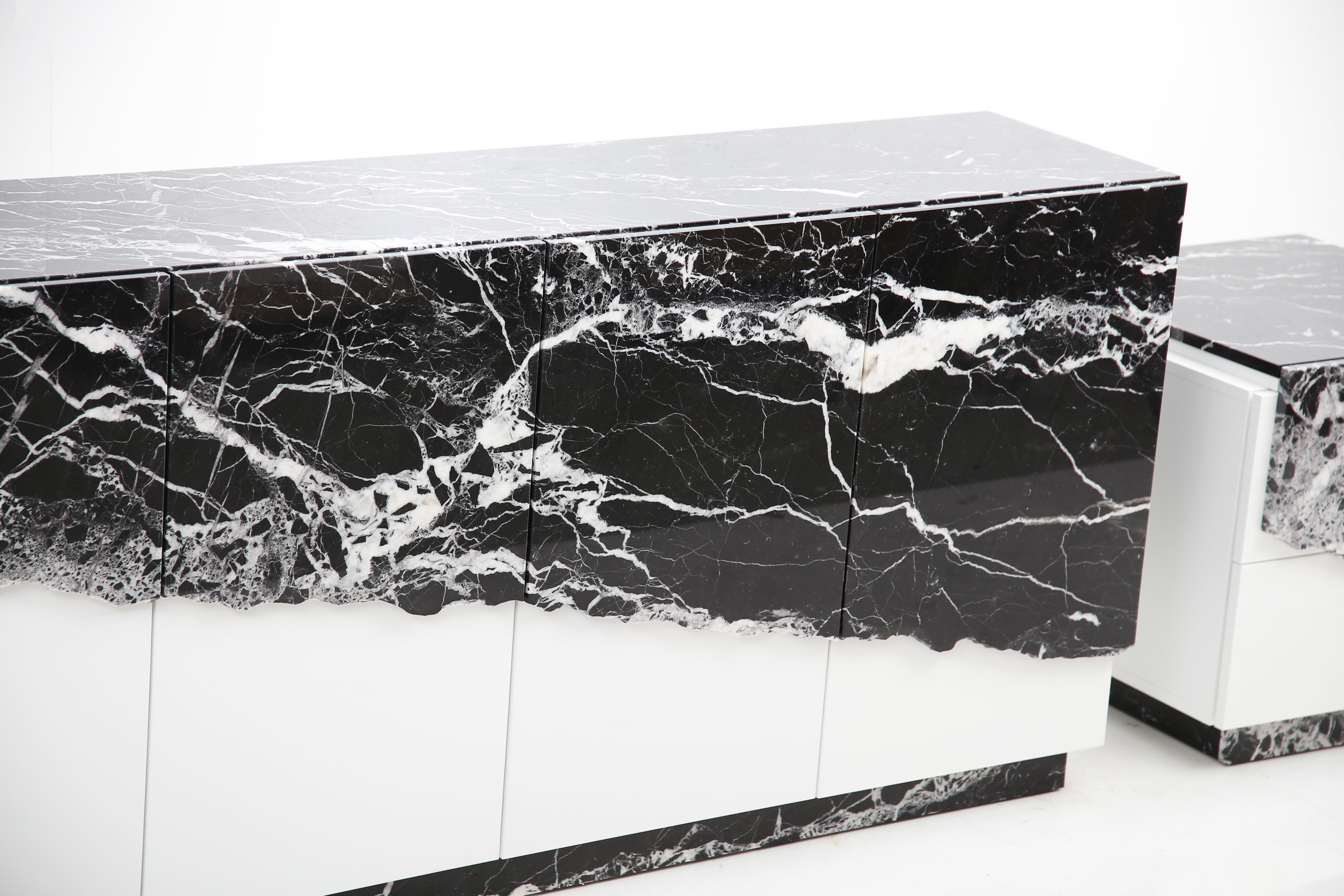 Modern Contemporary Argentina Sideboard in Black Nero Marquina Marble by Railis For Sale