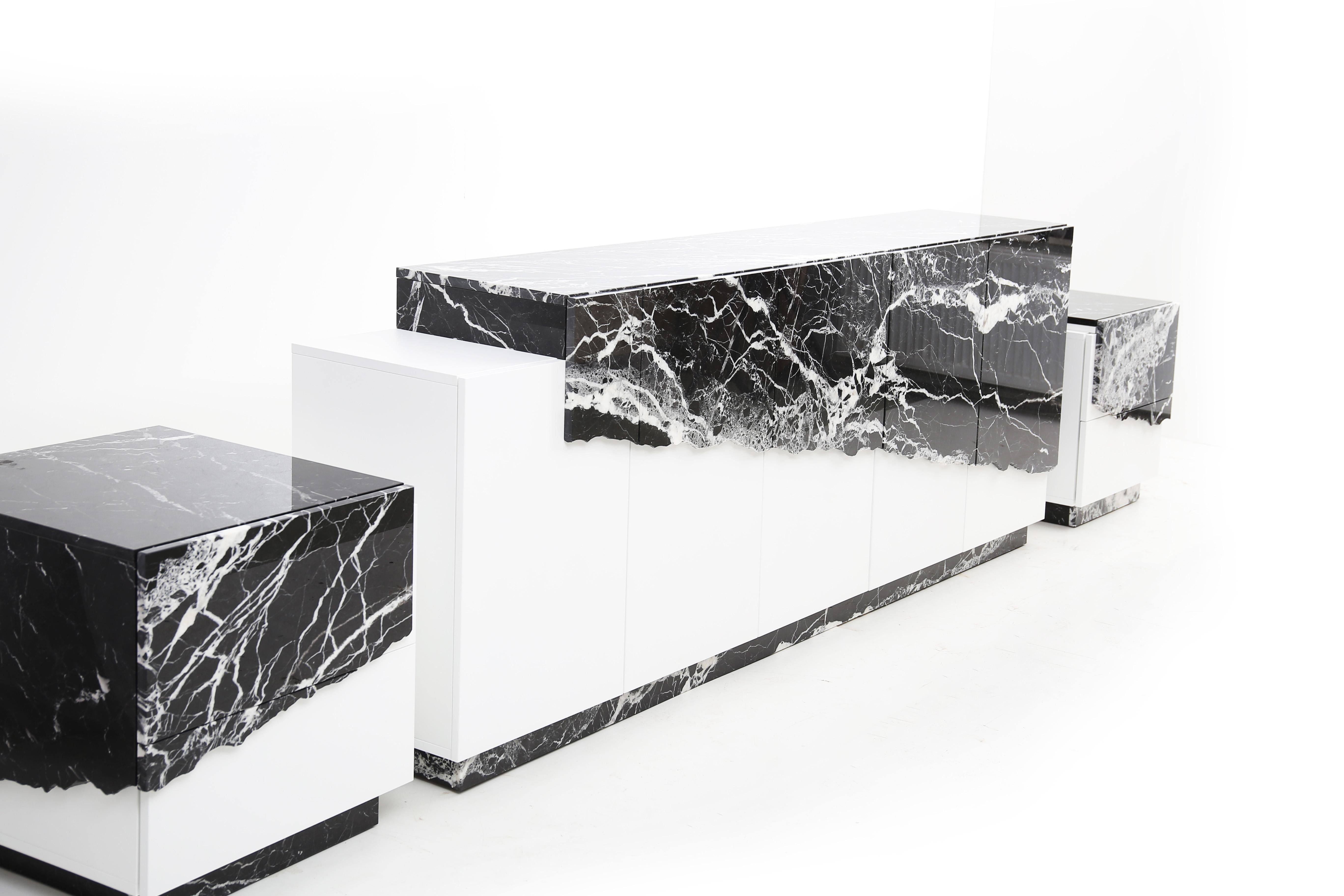 Baltic Contemporary Argentina Sideboard in Black Nero Marquina Marble by Railis For Sale