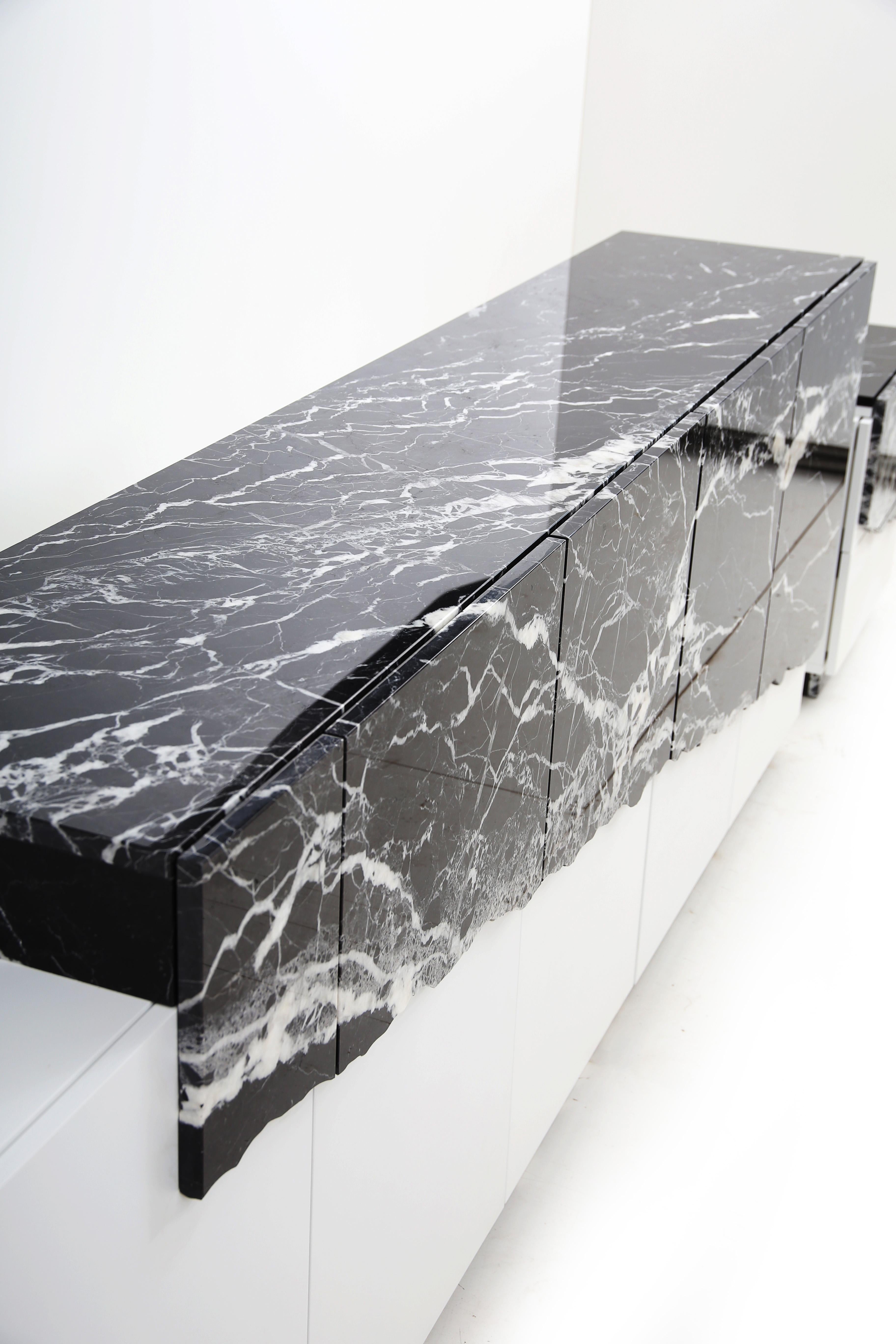 Brass Contemporary Argentina Sideboard in Black Nero Marquina Marble by Railis For Sale