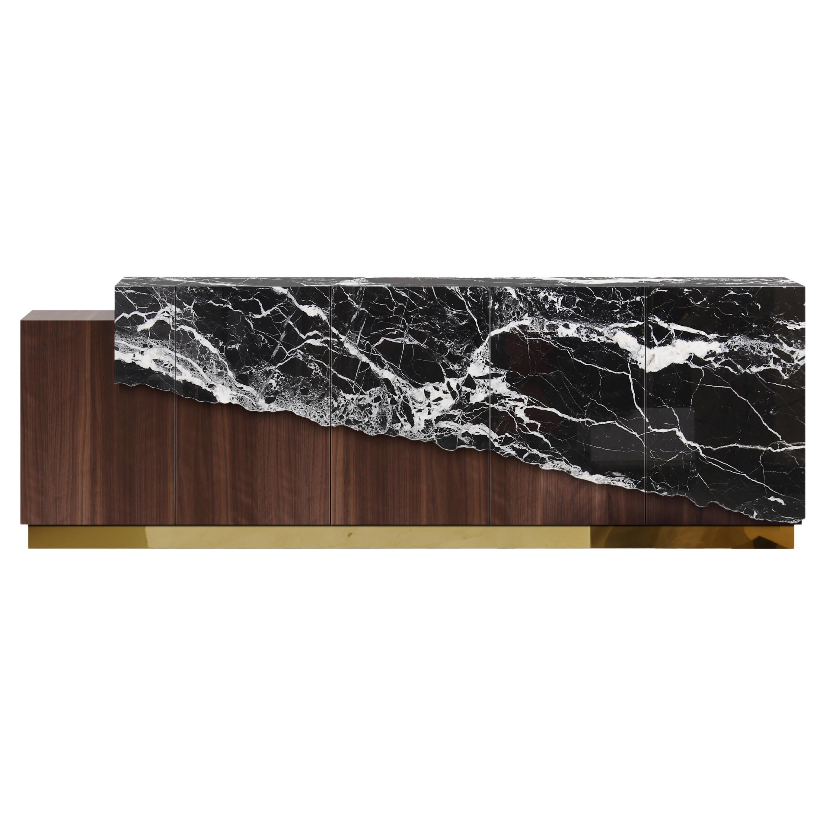 Contemporary Argentina Sideboard or Credenza in Marble, Walnut and Brass