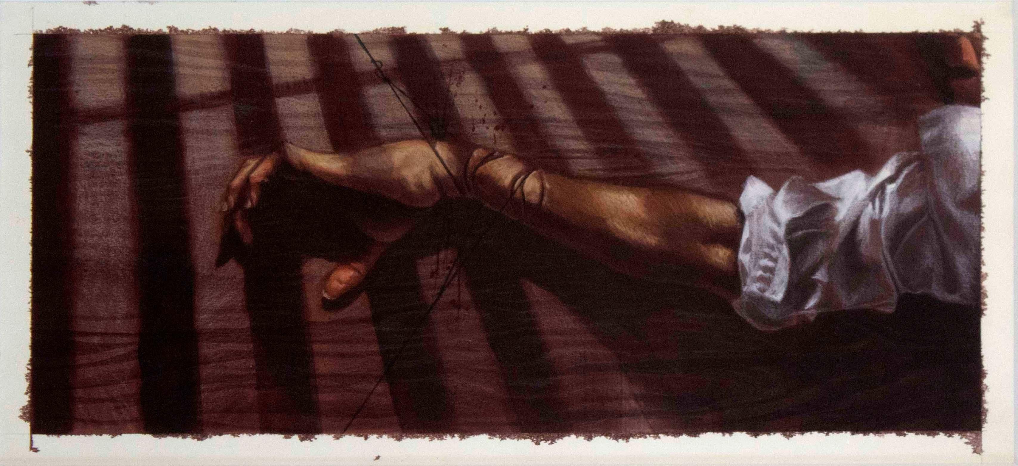 For your consideration is beautiful yet haunting contemporary pastel and watercolor depicting an arm wrapped in string by an unknown artist. 


This drawing was acquired from a curator and gallery owner from Los Angeles with a collection of