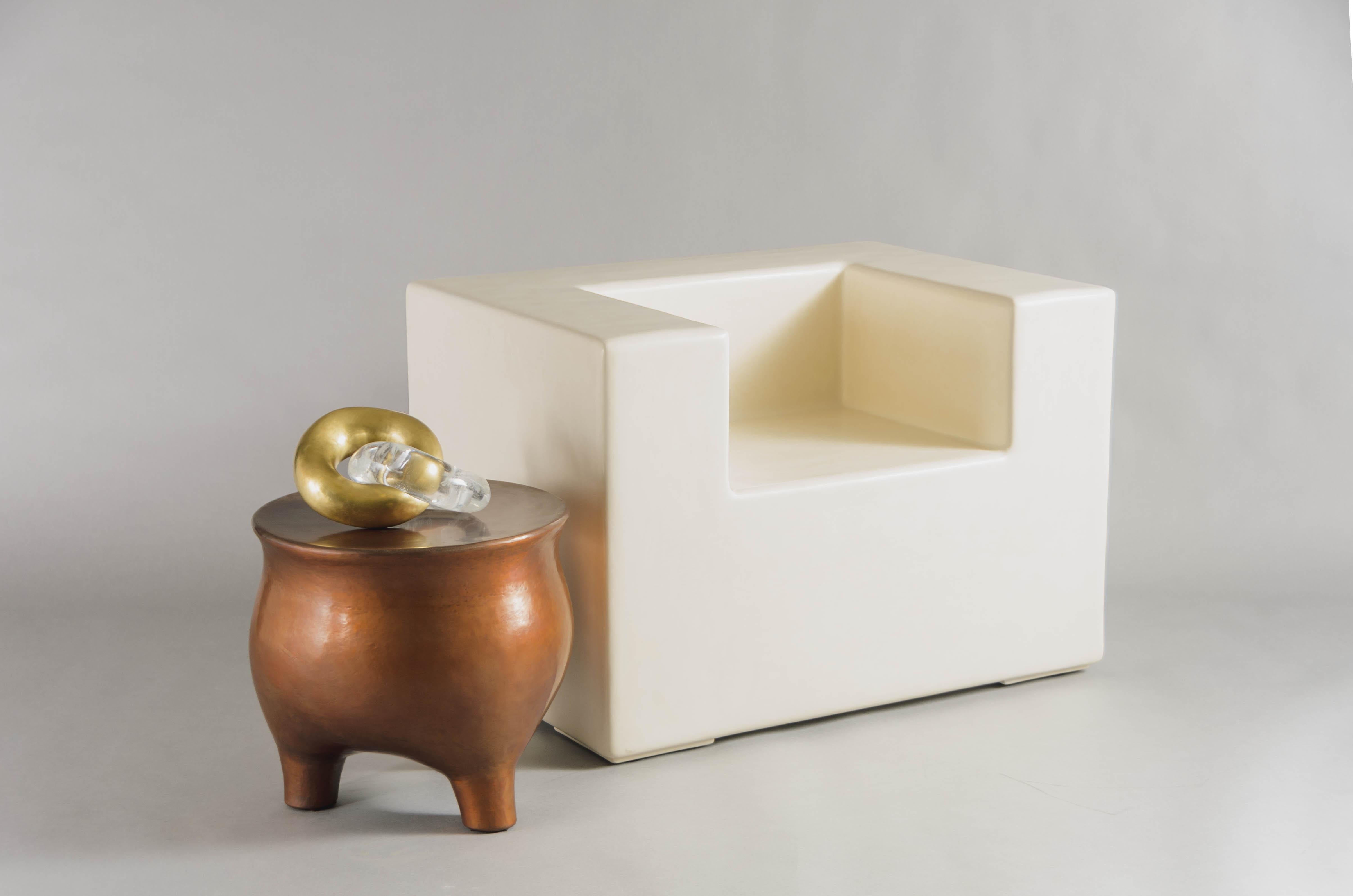 Contemporary Arm Rest Chair in Cream Lacquer by Robert Kuo, Limited Edition In New Condition For Sale In Los Angeles, CA