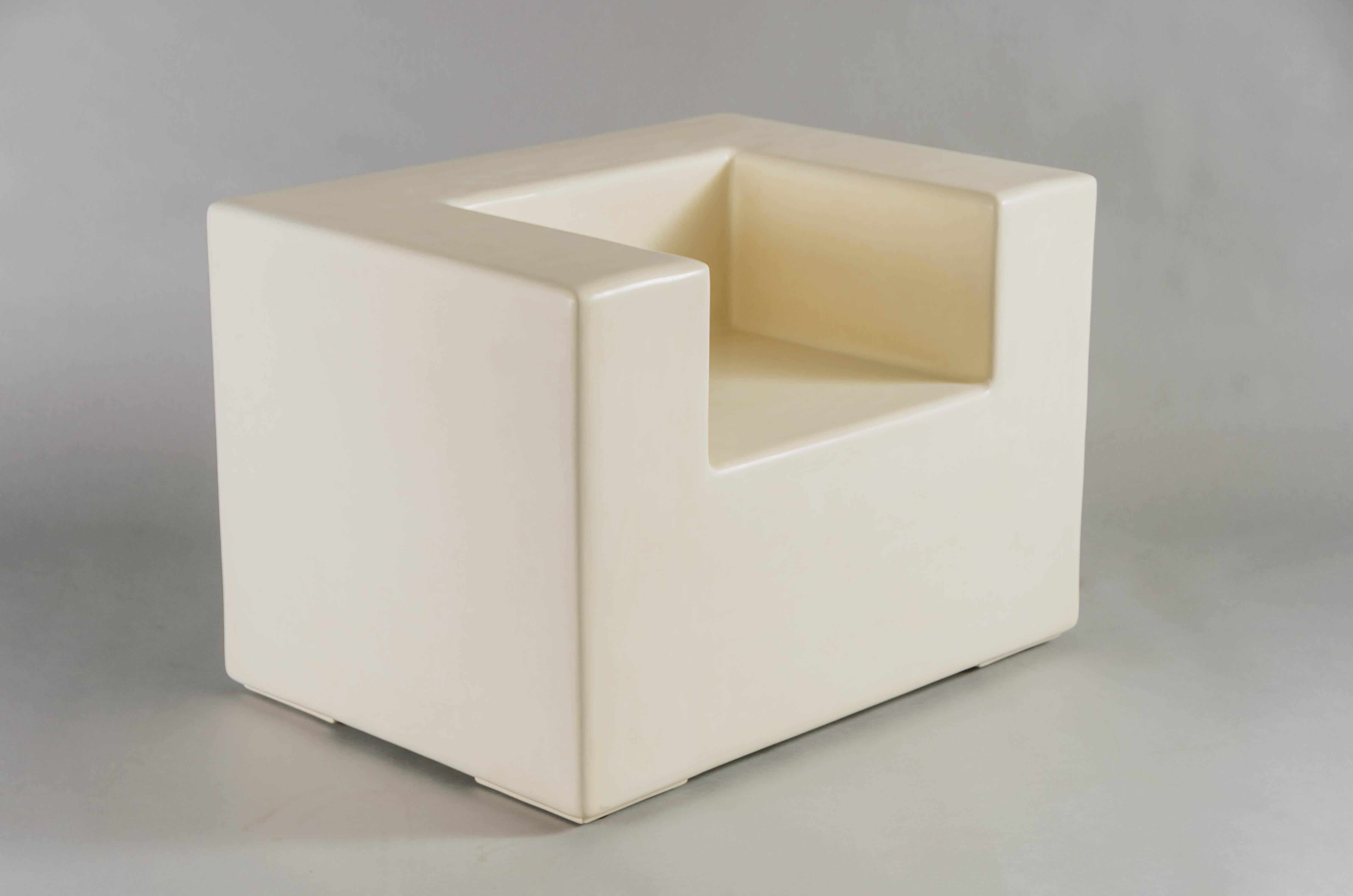 Contemporary Arm Rest Chair in Cream Lacquer by Robert Kuo, Limited Edition For Sale 1