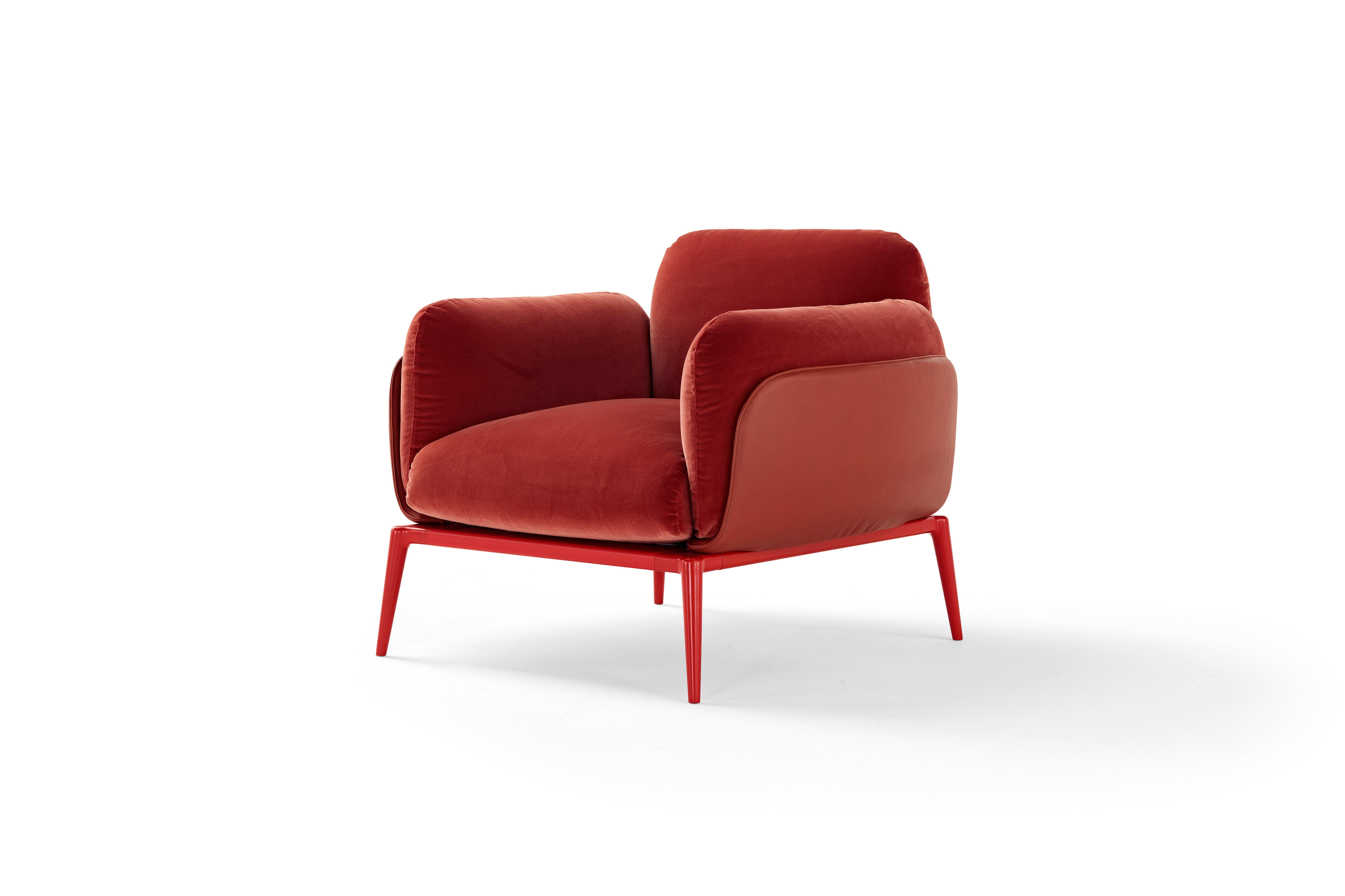 'Brooklyn' is a collection of sofas and armchairs. 
Designer: Stefano Bigi
Maker: Amura Lab 
Model: Brooklyn Armchair 007
Fabric shown on main image: Domini 1101 + Donussa 03

The strong personality of the BROOKLYN seats, is born out of the meeting