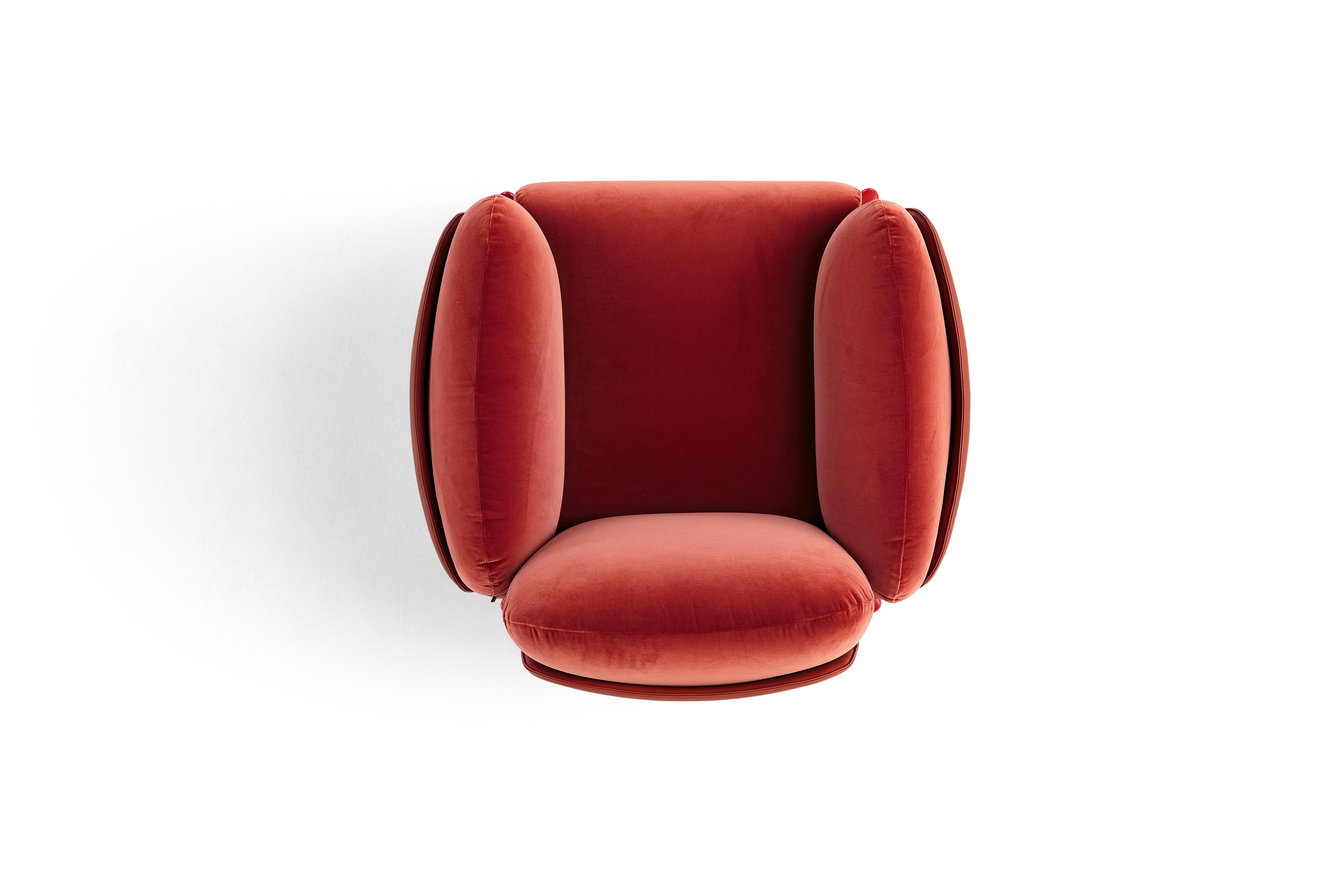 Contemporary Armchair 'Brooklyn' 007 Red Velvet and Leather For Sale 1
