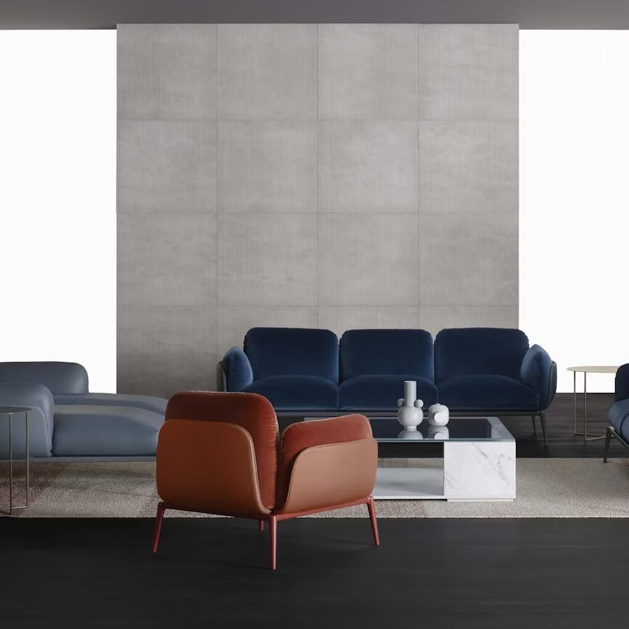 Contemporary Armchair 'Brooklyn' 007 Red Velvet and Leather For Sale 4