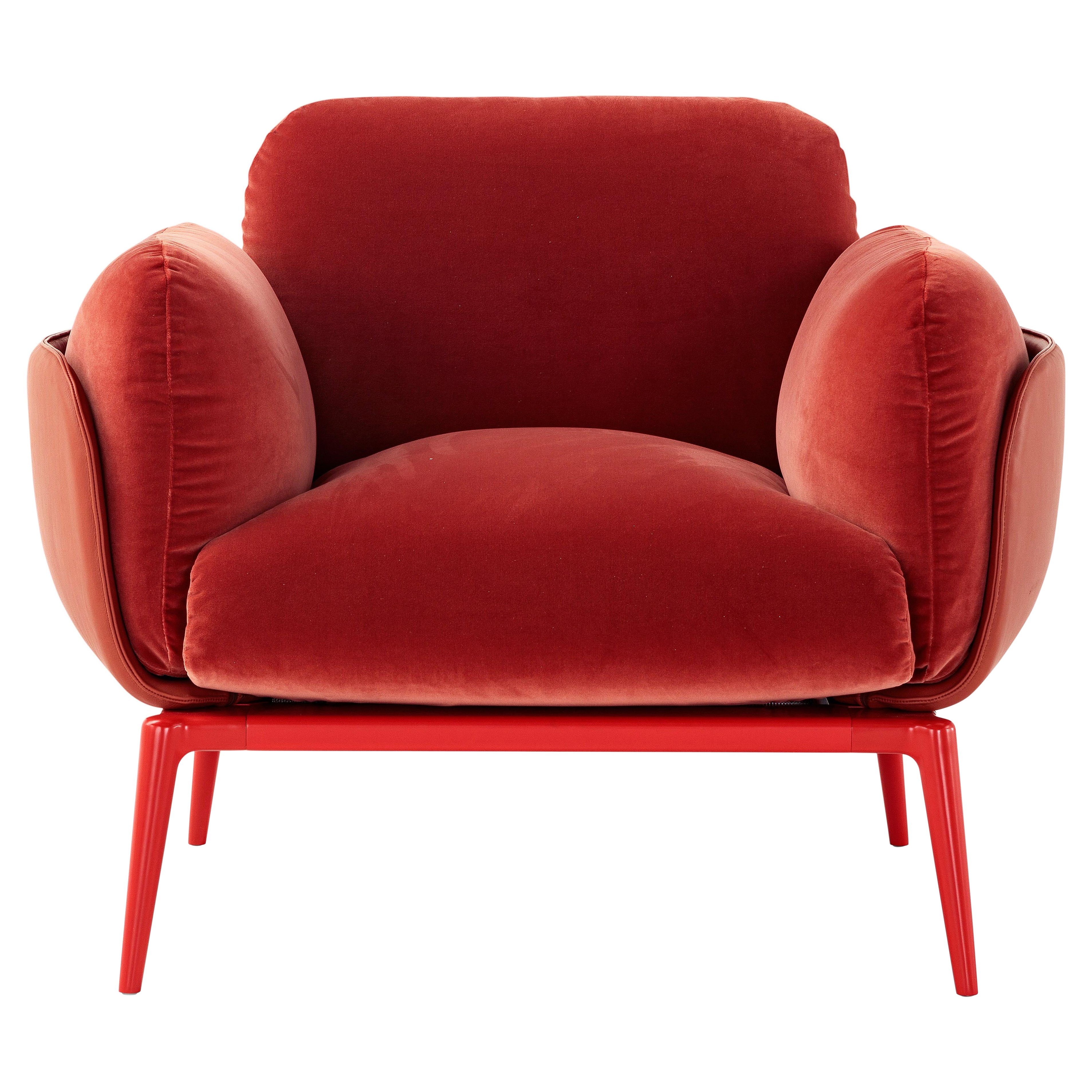 Contemporary Sessel 'Brooklyn' 007 Roter Samt und Leder