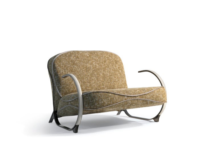 Italian Contemporary Armchair by Hessentia with Decorative Stitching and Metal Structure For Sale
