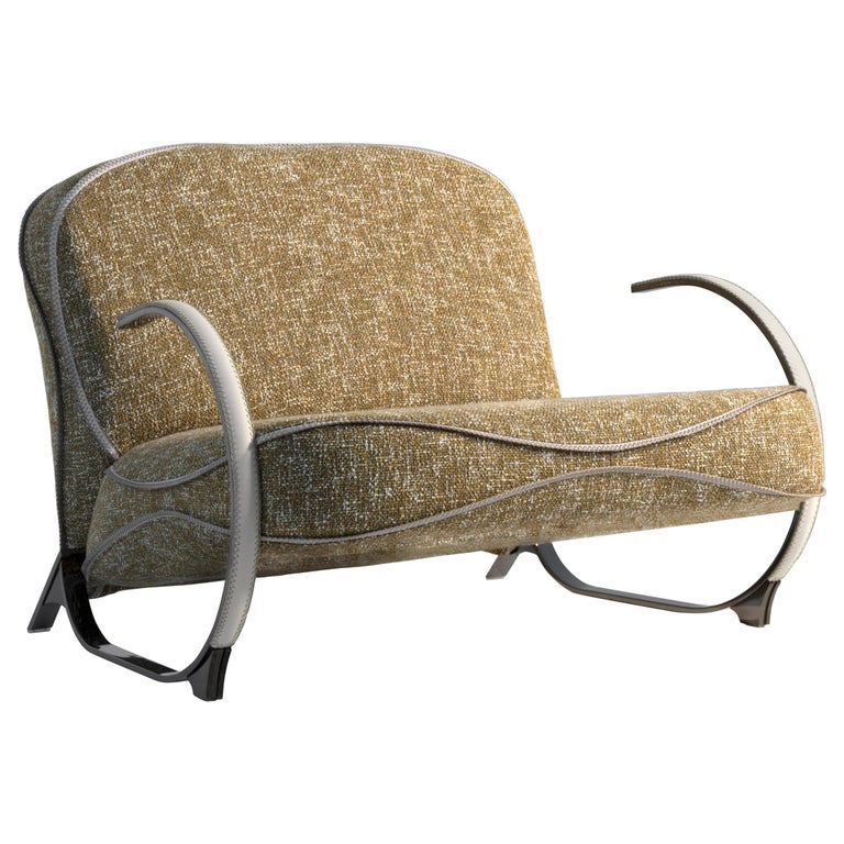 Contemporary Armchair by Hessentia with Decorative Stitching and Metal Structure For Sale