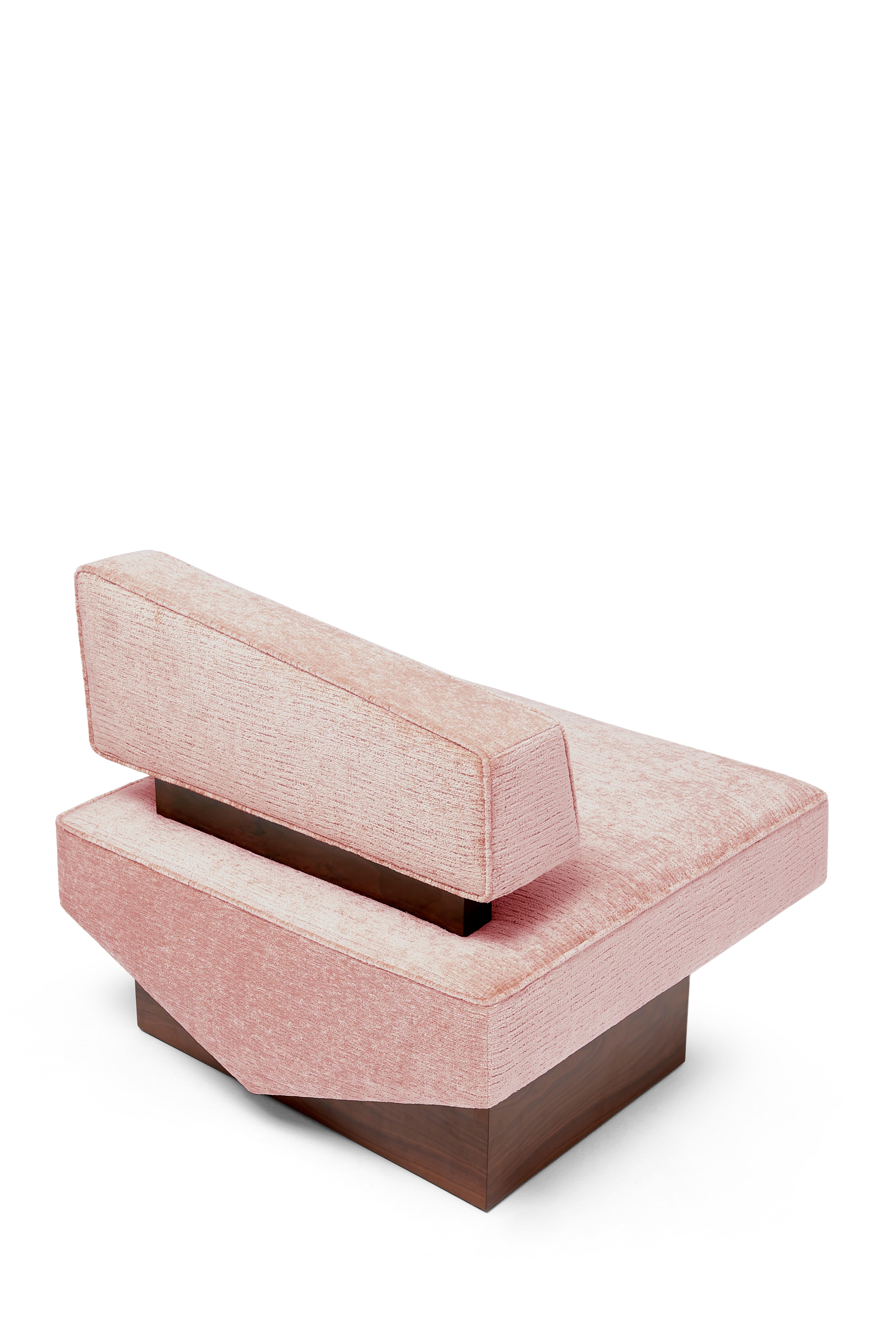 Organic Modern Contemporary Armchair 'Divergent' by Marta Delgado, Walnut, Pink For Sale