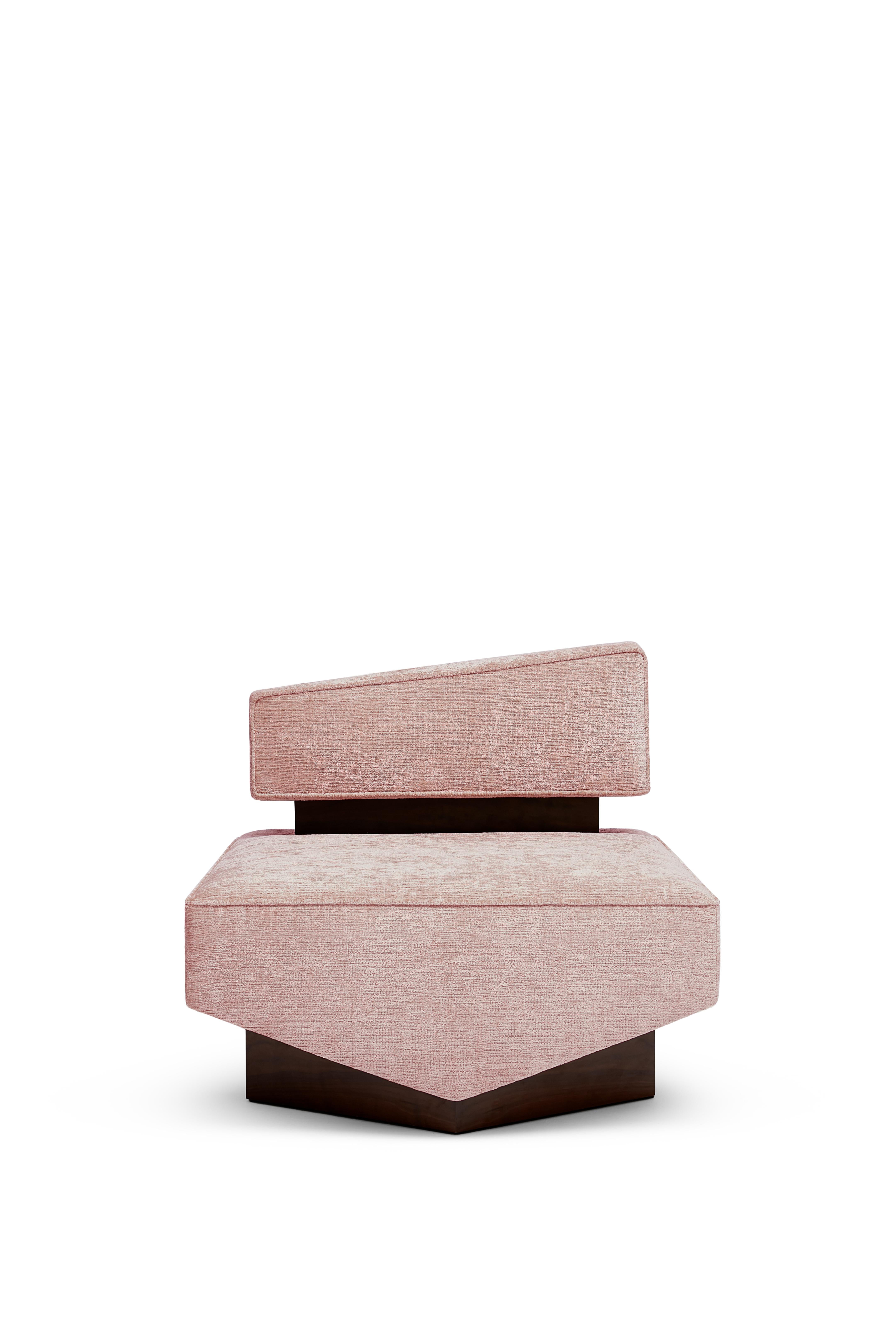 Wool Contemporary Armchair 'Divergent' by Marta Delgado, Walnut, Pink For Sale