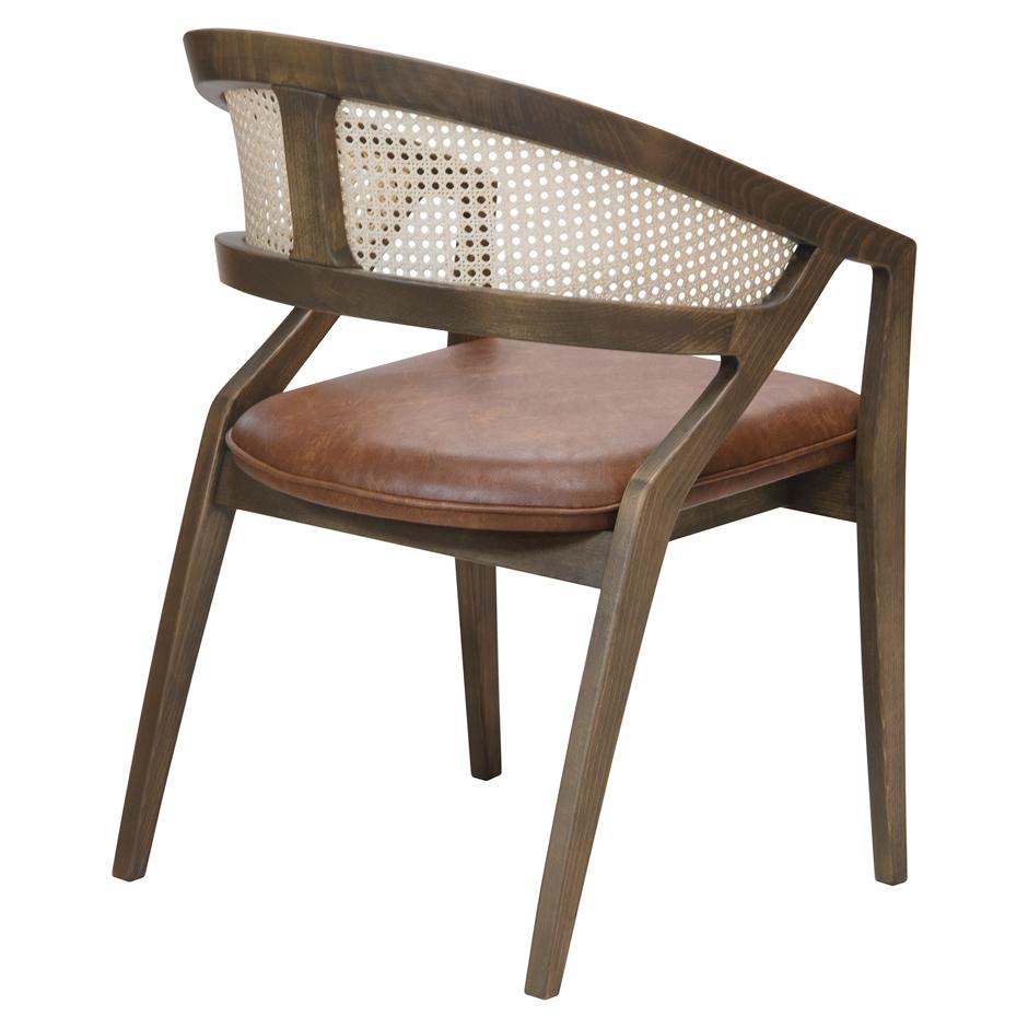 Contemporary dining armchair made of solid beech frame, with upholstered seat and woven rattan backrest.
Available upholstered in various fabrics, leather or C.O.M.
Dimensions:
Width 53 cm 20.87