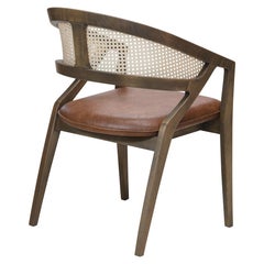Modern Rattan-Back Armchair with Solid Beech Frame, Customizable