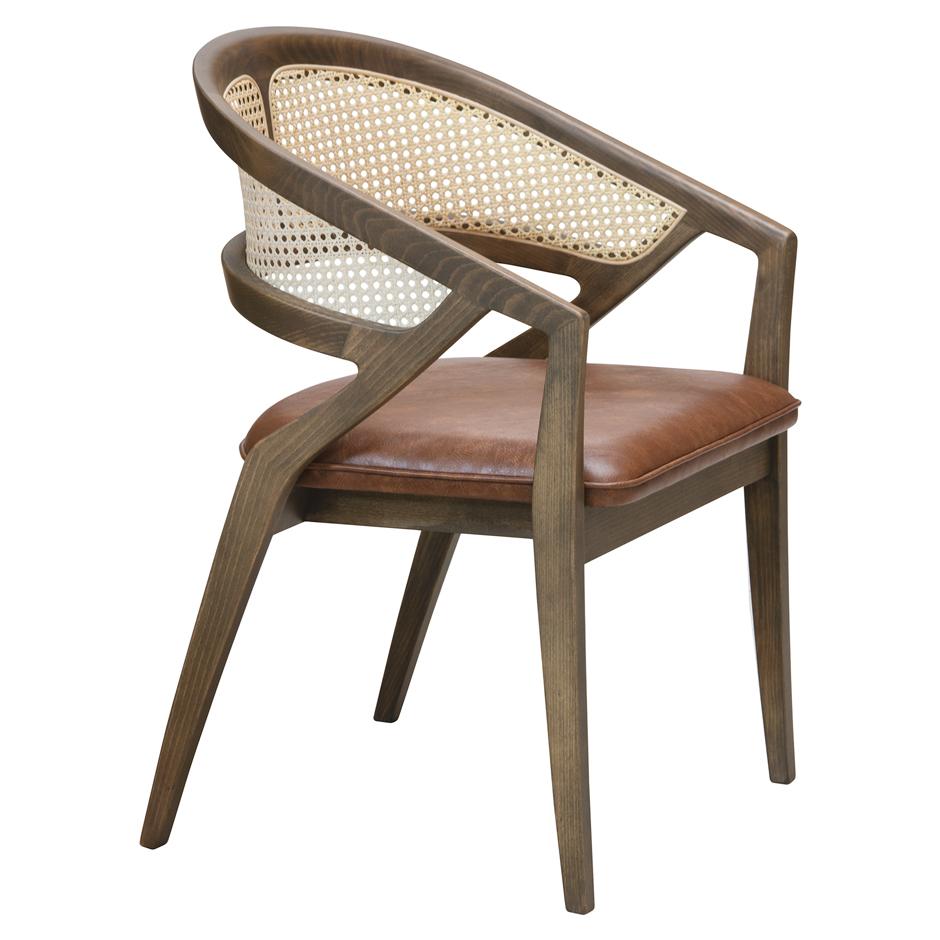 Modern Contemporary Armchair Featuring Rattan Backrest For Sale