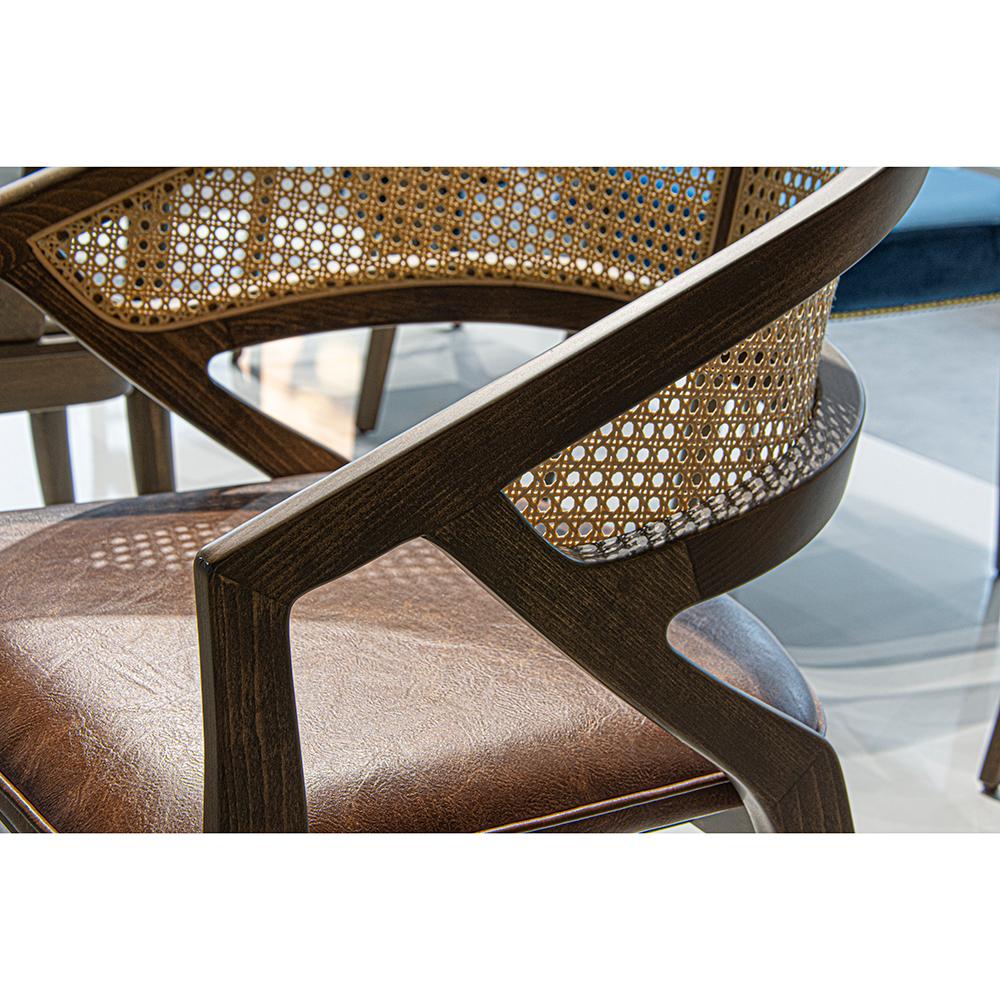 Contemporary Armchair Featuring Rattan Backrest In New Condition For Sale In New York, NY