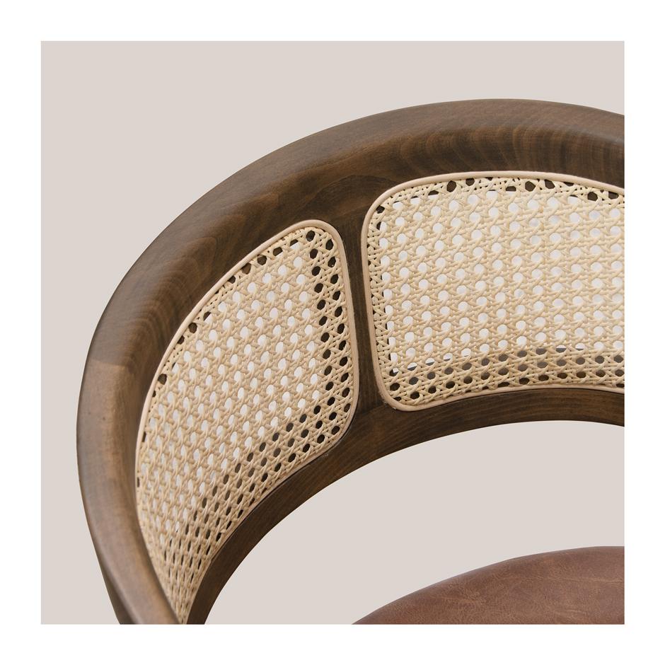 Fabric Contemporary Armchair Featuring Rattan Backrest For Sale