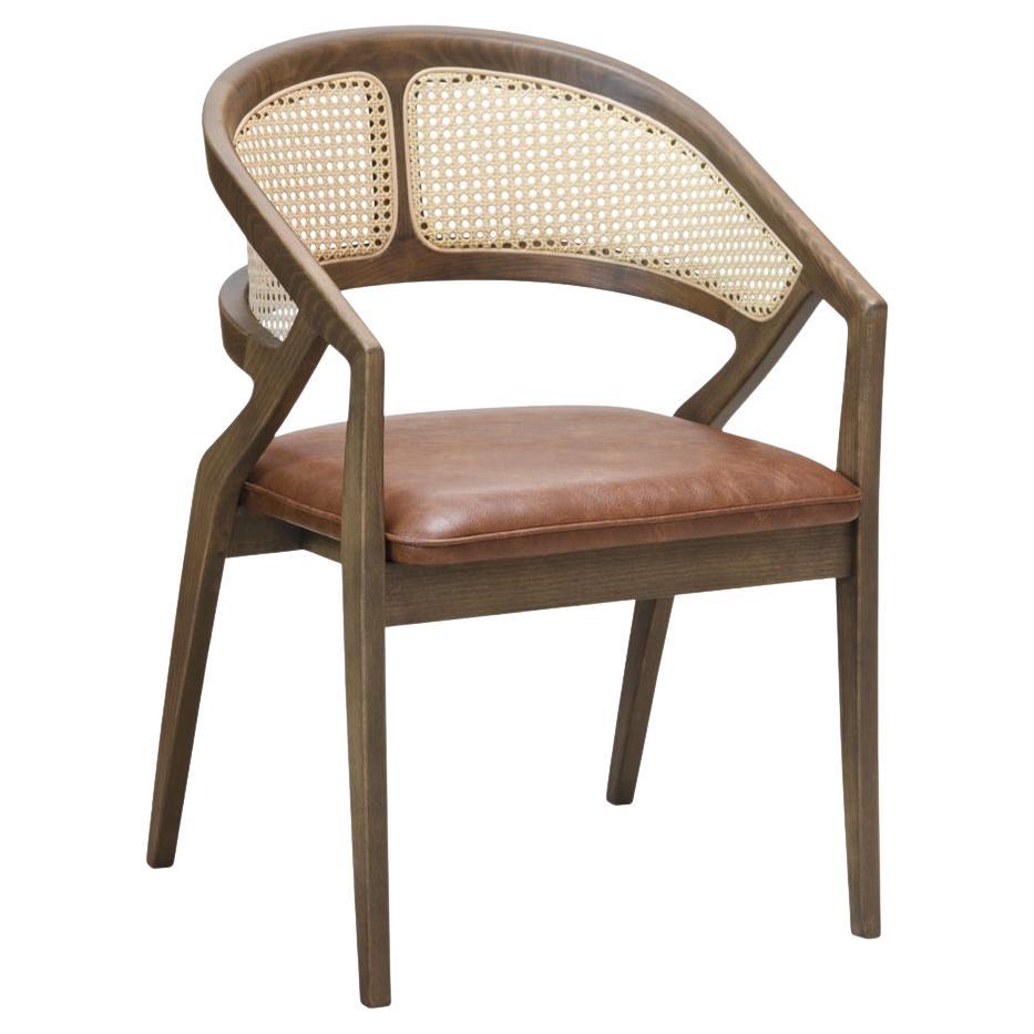 Contemporary Armchair Featuring Rattan Backrest For Sale