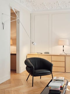 Contemporary Armchair 'Grasso' by Stephen Burks, Orange Leather, Red Frame