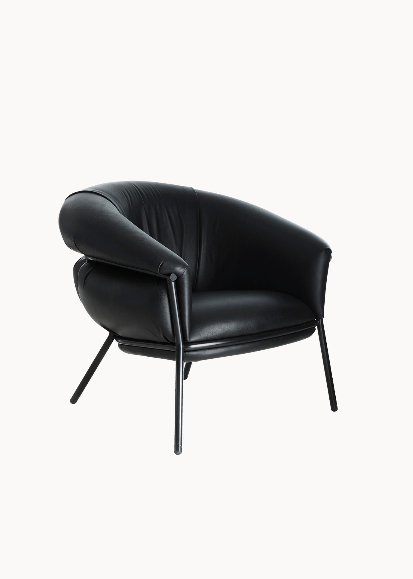 Contemporary Armchair 'Grasso' by Stephen Burks, Orange Leather, Red Frame In New Condition For Sale In Paris, IDF