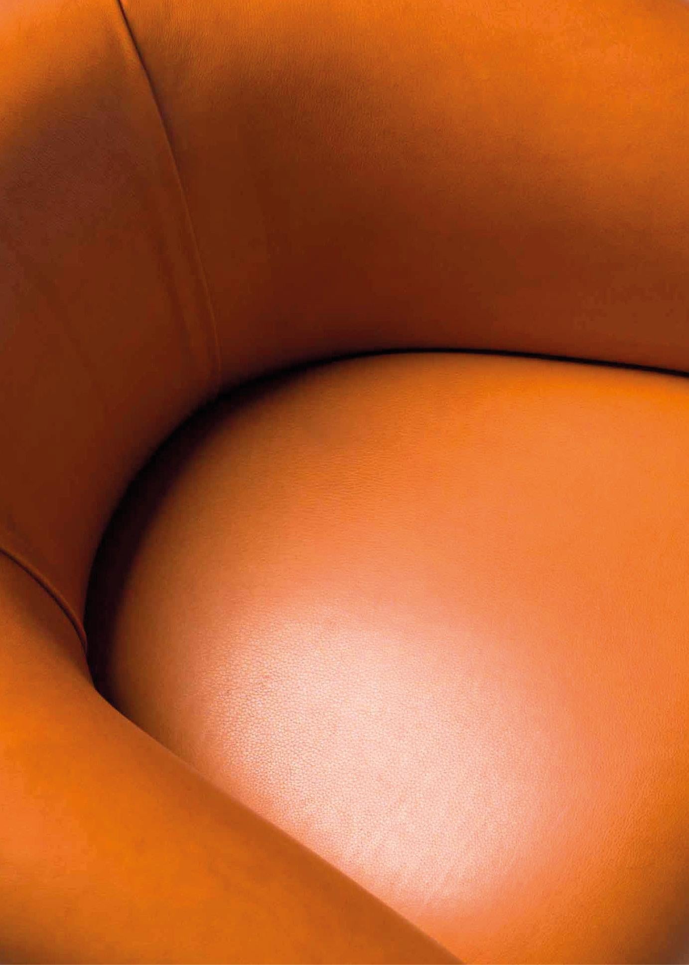 Metal Contemporary Armchair 'Grasso' by Stephen Burks, Orange Leather, Red Frame For Sale