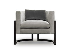 Contemporary Armchair in Black Oakwood and Boucle Fabric