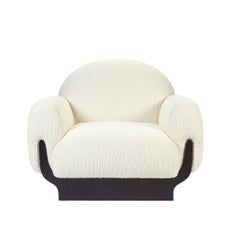 Contemporary Armchair in Black Oakwood and Boucle Fabric