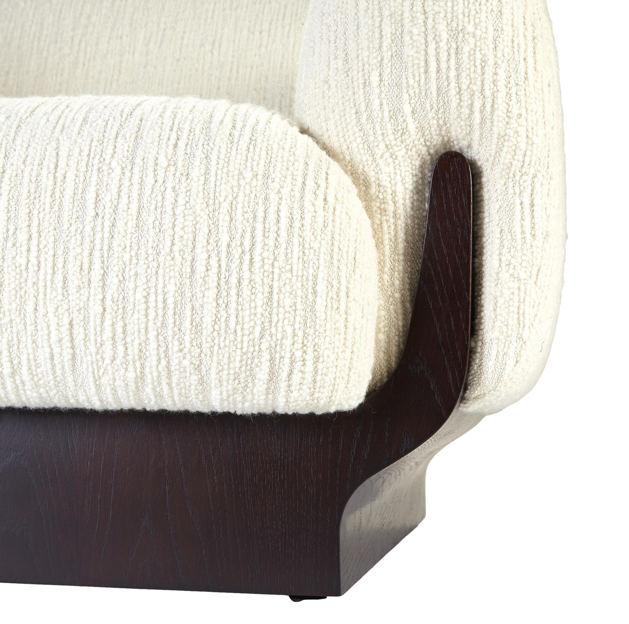 Bouclé Contemporary Armchair in Black Oakwood and Boucle Fabric For Sale