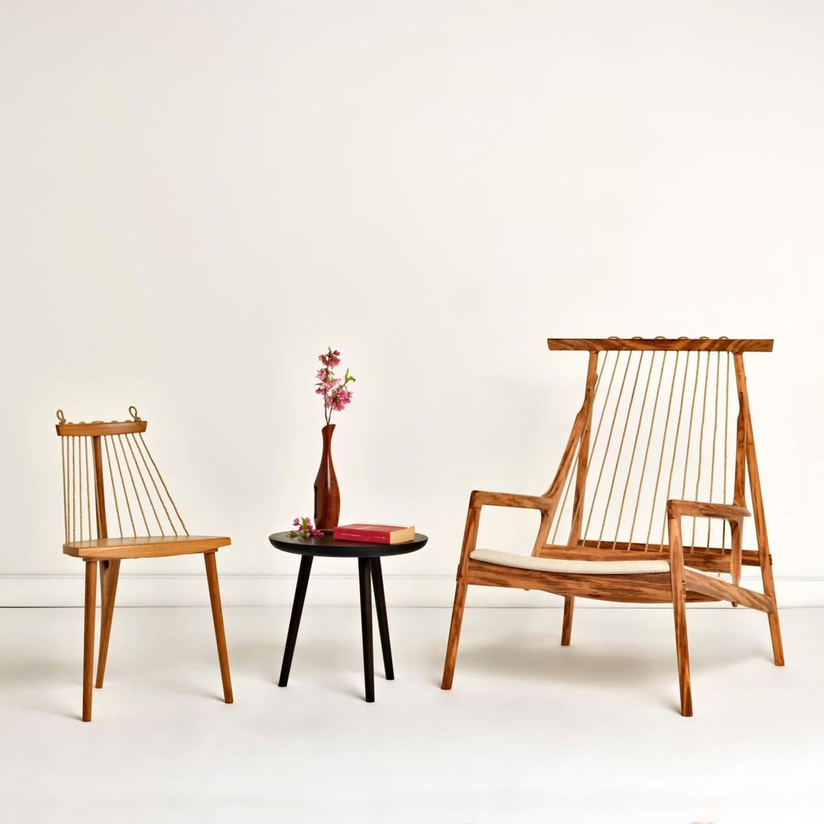 Corde Fauteuil contemporain en bois de feuillus brésilien de Ricardo Graham Ferreira en vente