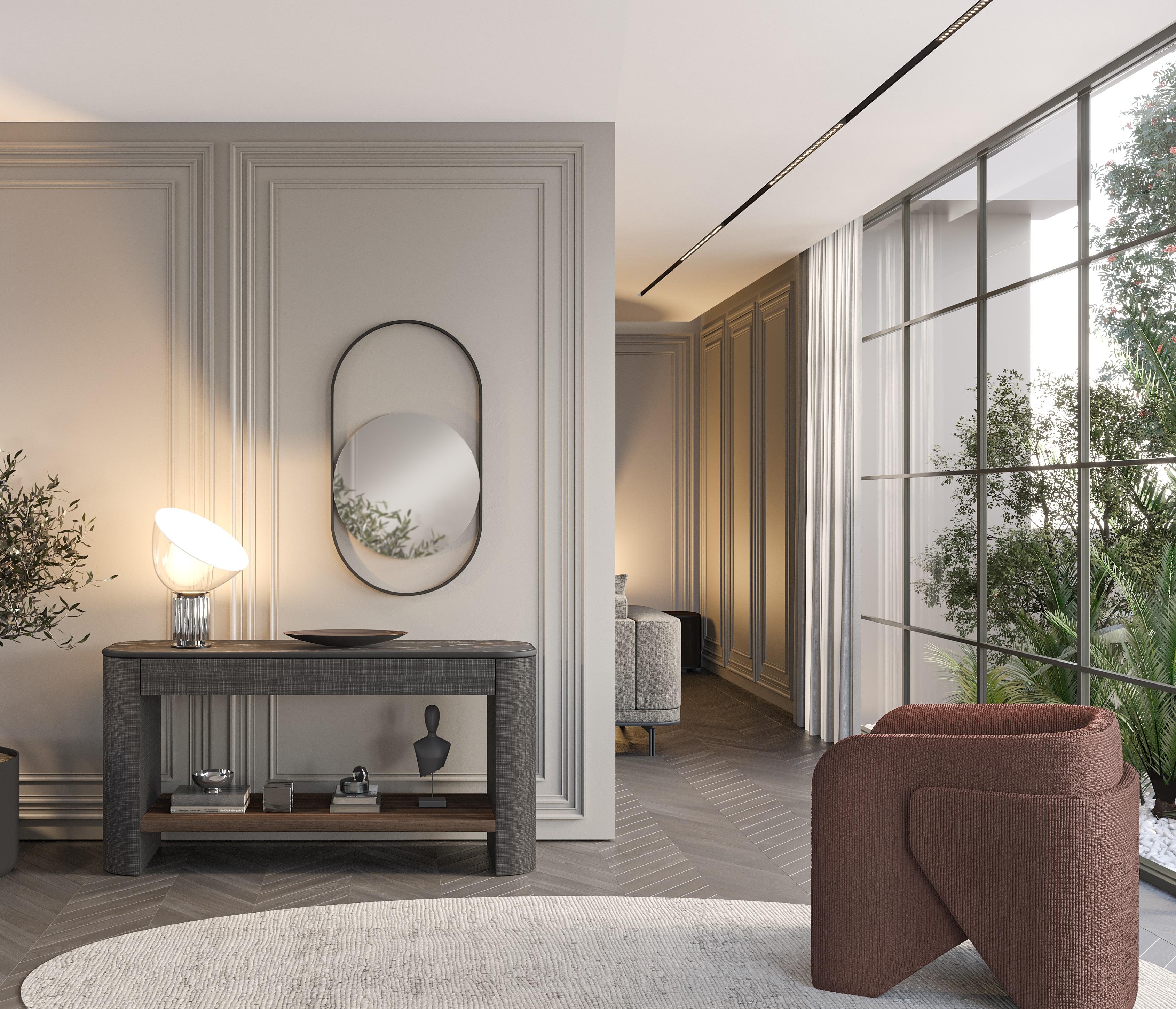 Sillón minimalista contemporáneo totalmente tapizado en terciopelo de alto rendimiento en Nuevo estado para la venta en NEW YORK, NY