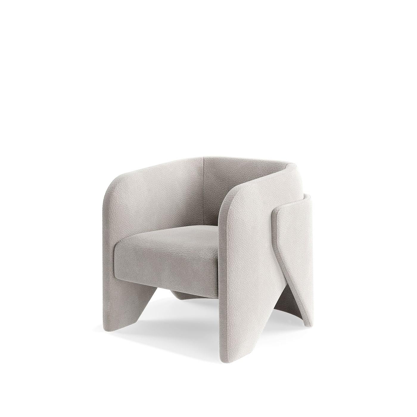 Contemporary Minimalist Armchair Fully Upholstered In Performance Velvet