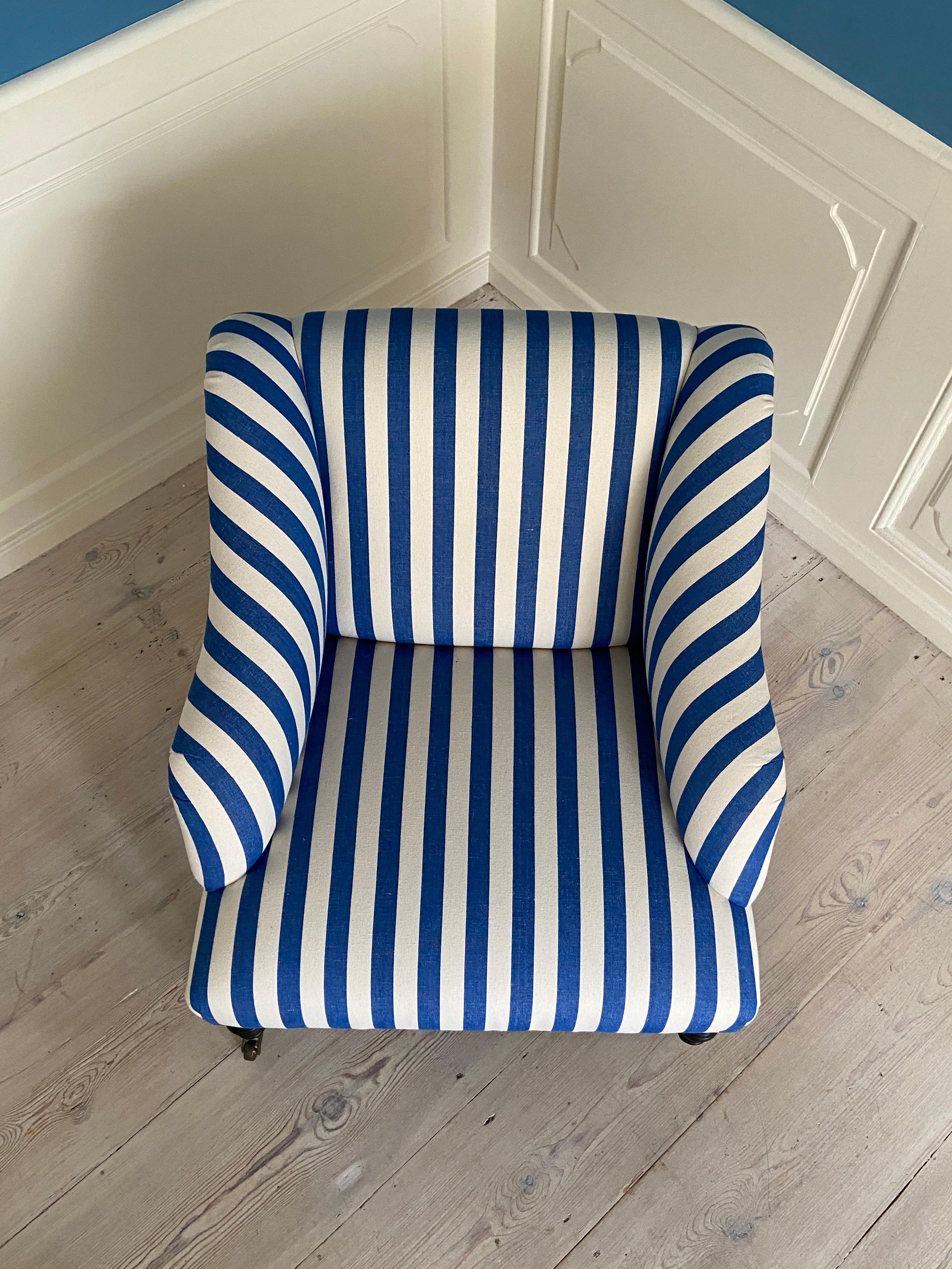 Contemporary Armchair in Customized Blue Wide Striped Upholstery, Belgium, 2023 For Sale 5